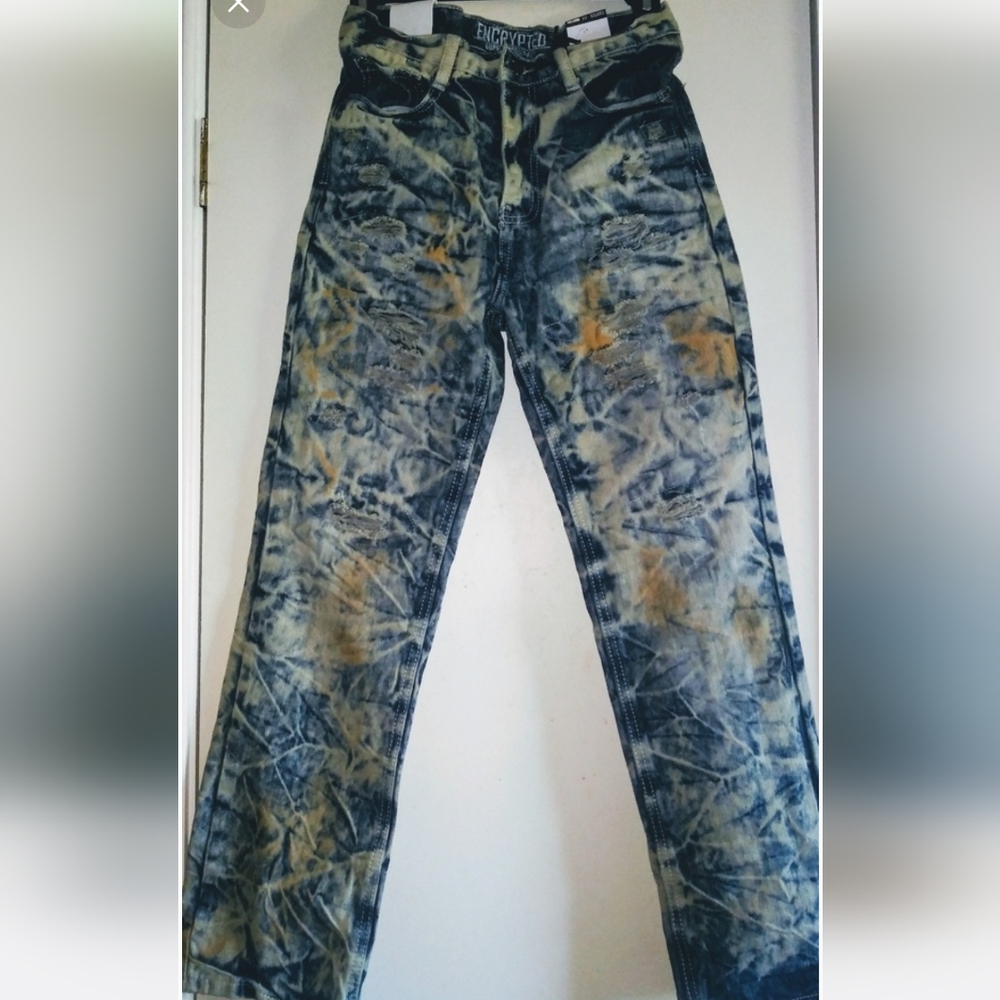 🌈 New $64 Encrypted Factory Distressed Designer Denim Jeans Boy's 12
